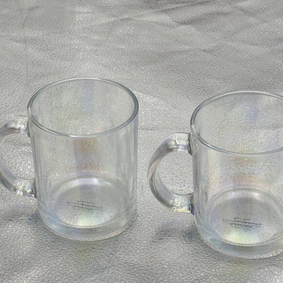 Clear iridescent Glass‎ Coffee Mug Set of 2 Handle Tea Modern Classic Minimalist - Picture 1 of 10
